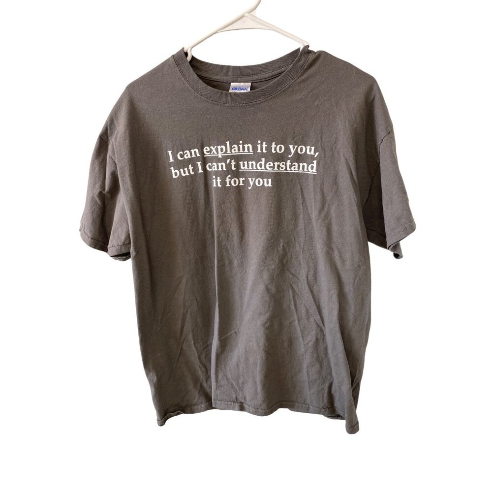 Funny Gildan Ultra Cotton Graphic T-Shirt L Gray "I Can Explain It To You But Ca